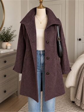 NWT Ellen Tracy Bordeaux Burgundy Wool Blend Peacoat Jacket - MSRP $355